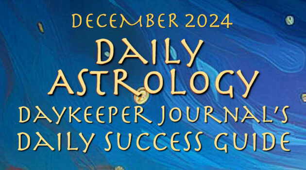 Cover of "December 2024 Daily Astrology: December DSG Daykeeper Journal's Daily Success Guide" set against a swirling blue background.