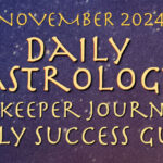 Cover of "November 2024 Daily Astrology Daykeeper Journal's Daily Success Guide" with a starry background, perfect for those seeking cosmic insights and SEO keywords for success.